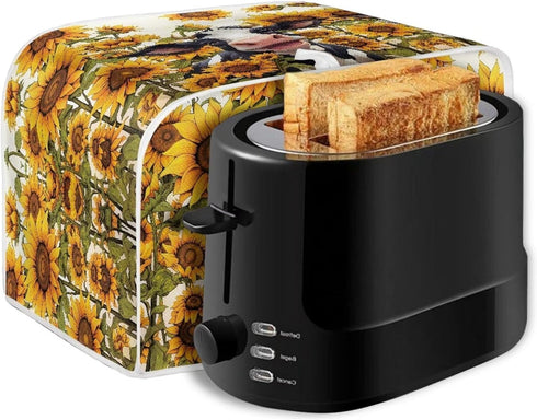 Sunflower Cow Printed Toaster Cover for 4 Slice Bread Maker, Anti Fingerprint Oven Dust Protector, Small Kitchen Appliance...