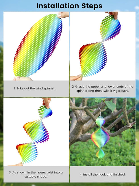 1 PCS Rainbow Helix Stainless Steel Wind Spinners, 3D Hanging Wind Spinner Reflective Wind Spinners, Sparkly Metal Wind Spinner, Wind Sculptures, ...