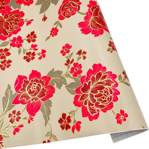 LovingWay 14.7 feet Wallpaper Roll Red Peony Floral Shelf Liner 17.7x177 Inch Christmas Storage Drawer Lining Paper Refresh Home School Furnitures...