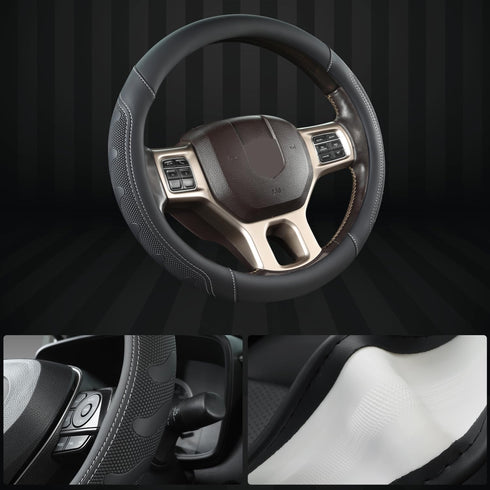 GIANT PANDA Car Steering Wheel Cover for RAM 1500 2500 3500, Compatible with Dodge RAM 15.5-16 inches - Black+Gray Line...