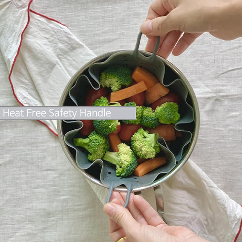 Korean Made Silicone Steamer Basket 10' Size, Silicone Steamer Insert for Pot Flexible Design (Gray)...