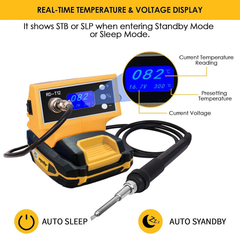 Cordless Soldering Iron Station compatible w/Dewalt 20V Max Battery (NOT Included) with Digital Display, Auto-Sleep, °C/°F Conversion, Welding Too...