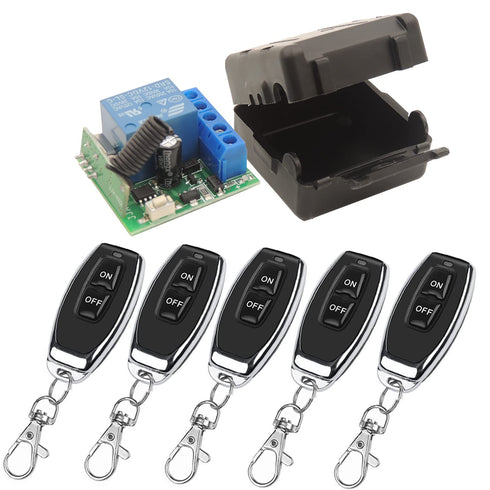 DieseRC 433Mhz Universal Wireless Remote Control Switch DC 12V 1CH RF Relay Receiver Module with 5 Transmitters EV1527 Learning Code Remote Switch...