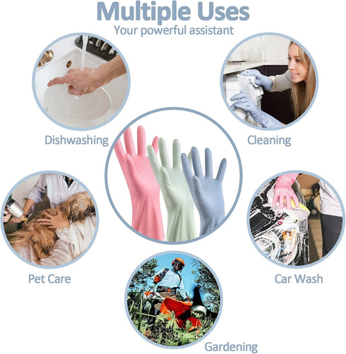 3pcs Dishwashing Cleaning Gloves, Waterproof Reusable Kitchen Long Gloves, Latex-Free Household Gloves for Laundry, Cleaning, Working, Gardening...