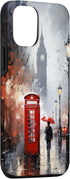 iPhone 15 Wet London Iconic Red Phone Booth Clocktower Art Cover Phone Case...