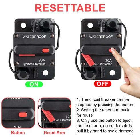 CHANGE MOORE 30 Amp Circuit Breaker with Manual Reset Waterproof Inline Fuse for Marine, Boat RV Car Trucks Power Protect with Wire Lugs Copper Wa...
