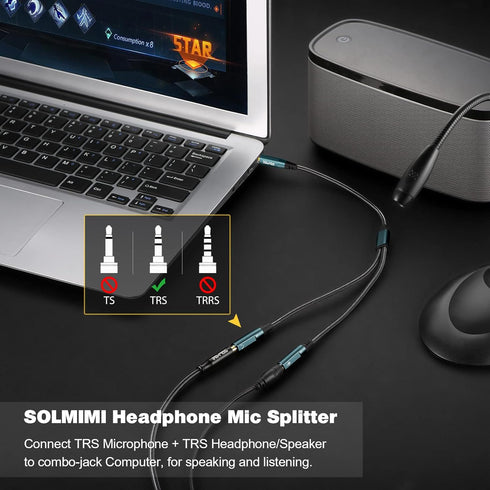 Headset Adapter, 3.5mm Headphone Mic Splitter CTIA TRRS Male to Dual TRS Female Y Audio Microphone Splitter Cable for Gaming Headset to PC, Laptop...