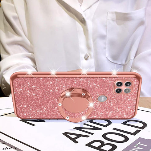 for Moto One 5G Ace (One 5G UW Ace) Case, Case for Girls Women Glitter Cute Soft Cover with Ring Kickstand Shockproof Protective Phone Case for Mo...
