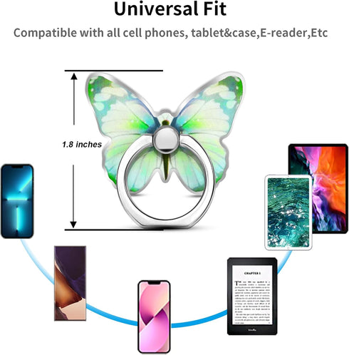 Green Metal Butterfly Cell Phone Ring Holder, Finger Kickstand Back Stand Hand Grip Compatible with Smartphone, Tablet, E-Reader, Etc.......