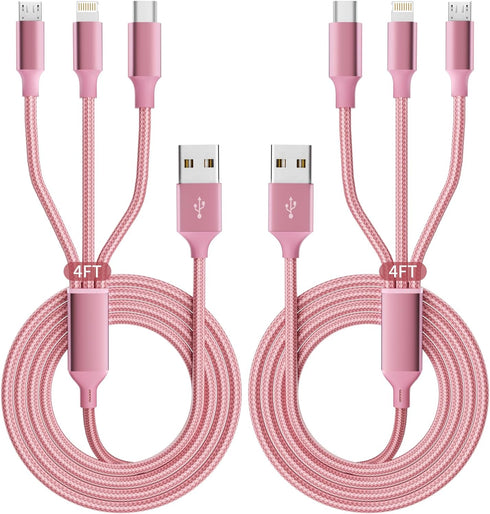 IDISON Multi Charging Cable(2Pack 4FT), 3 in 1 Charging Cable Nylon Braided USB Multi Charger Cable Universal USB Cable with Type C/Micro/IP Port ...