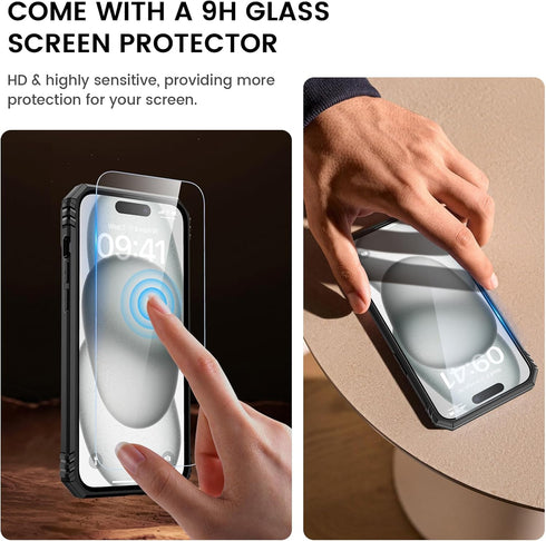 Goton for iPhone 15 Case with Screen Protector - Slide Camera Cover Protective Phone Case with Ring Stand, Heavy Duty Shockproof Rugged Bumper for...