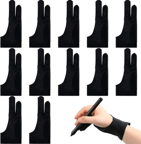 12 Pcs Artist Drawing Glove Digital Art Glove with Two Fingers Tablet Artist's Drawing Glove for Stylus Pen Graphic Tablet Sketching Painting for ...
