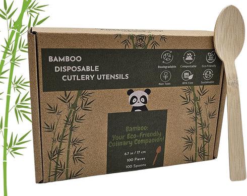 Bamboo Disposable & Compostable Spoons | Biodegradable | 6.7" Eco-Friendly Utensils | 100 Pack...