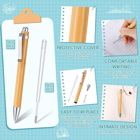 Fainne Bamboo Pens Bulk Wood Natural Engraving Retractable Bamboo Pen with Extra Black Ink Refills Ballpoint Pen Journaling Pen, Gift for Graduati...