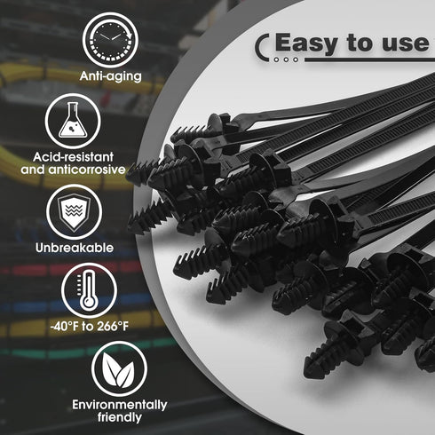 30PCS Push Mount Cable Zip Tie 8.3 x 0.2 inch Self Locking Cable Strap Push Mount Cable Ties Nylon Car Mount Wire Tie Car Fastener Cable Clips Wra...