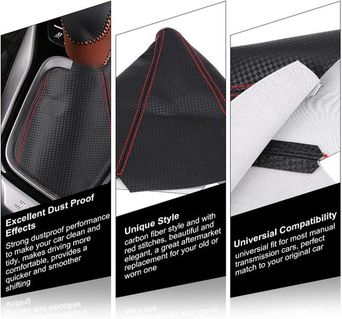 Auto/Manual Gaiter Boot Cover Gear Shift Knob Cover, Universal PU Leather Gear Shifter Knob Dust Cover Boot Gear Gaiter Cover Black Bright Red Sti...