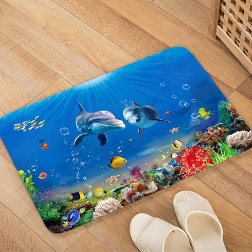 Blue Dolphin Ocean Print 17MM Thick Memory Foam Bathroom Carpet Mat Non-Slip Absorbent Super Bath Mats Comfortable Flannel Bathroom Bed Rug 35 X 2...