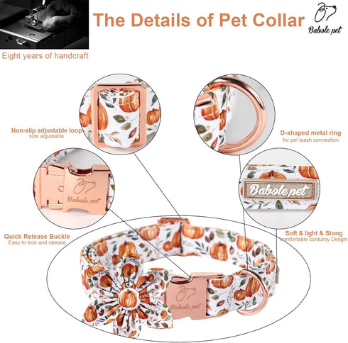 Halloween Dog Collars for Large Dog with Flower Tie,Fall Leaves Pumpkin Dog Collar with Safety Metal Buckle Adjustable Puppy Collars for Small Med...