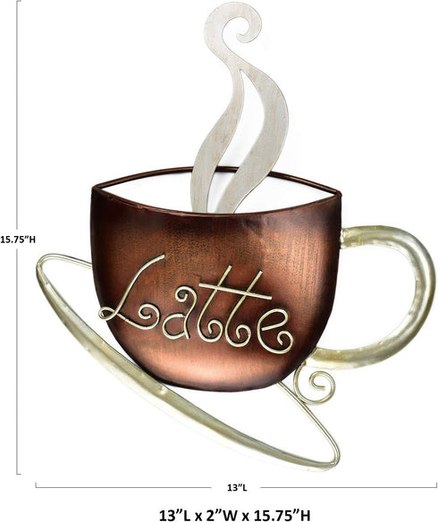 Aayla Metal Coffee Cup Wall Hanging Sculpture, for Home Kitchen Restaurants and Coffee Shops, in Metal with Brown and Champagne Color (15.75" H La...