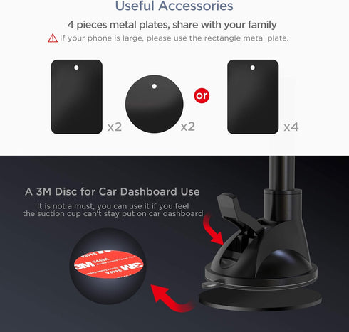 IPOW Long Arm Universal Magnetic Cradle Windshield Dashboard Cell Phone Mount Holder with 4 Metal Plates, Soft Firm Goose Arm & Enhanced Suction C...