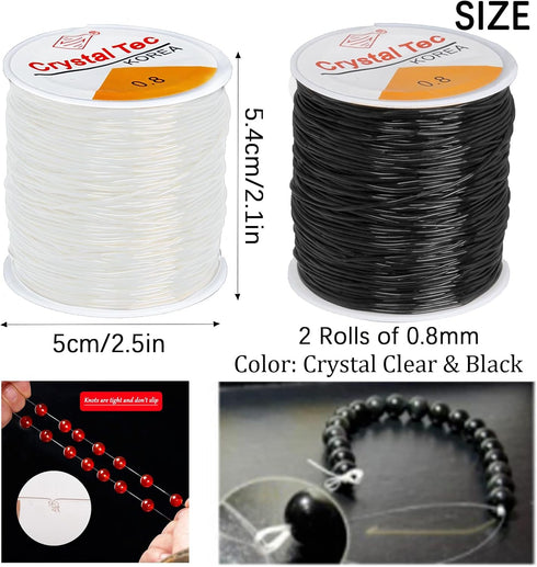 FQTANJU 2 Rolls 0.8MM Crystal Elastic Bracelet String, Stretchy Bead String Cord for Clay Beads Pony Beads Bracelets, Necklaces, Jewelry Making an...