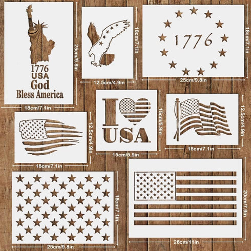 American Flag Stencils Template,8 Pcs USA Flag Star Statue of Liberty Eagle 1776 Plastic Painting Stencil Drawing Airbrush Templates for Wood Fabr...