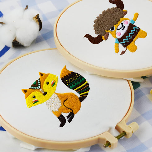 Locisne 4 Set Embroidery Stitching Kits, 6 Inch Animal Embroidery Pattern Beginner Embroidery Kit, Embroidery Materials All Contain, Craft Sewing ...