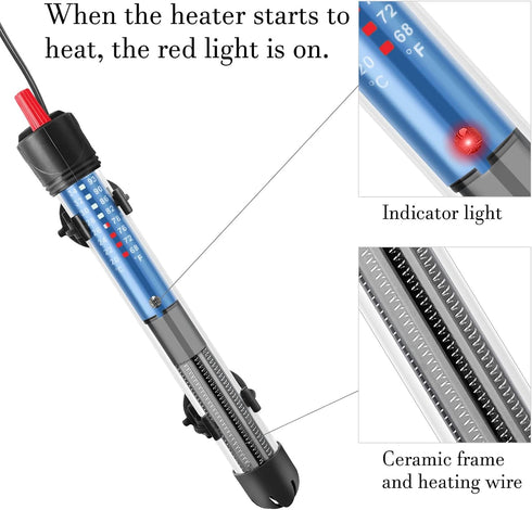 Hitop 25W/50W/100W/300W Adjustable Aquarium Heater, Submersible Glass Water Heater for 5 – 70 Gallon Fish Tank (50W)...