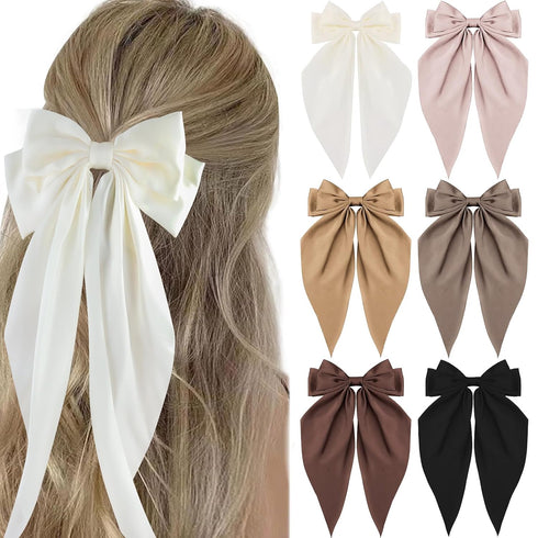 Canitor 6PCS Hair Bows for Women Silky Satin Hair Ribbon with Hair Barrettes Clip Large Coquette Bows Preppy Teen Girl Gifts Trendy Stuff Cute Hai...
