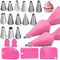 Silicone Icing Piping Bag,Reusable Cream Pastry Bag and 14× Stainless Steel Nozzle Set DIY Cake Decorating Tool(14×Nozzle, 2×Icing Cream Pastry Ba...