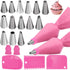 Silicone Icing Piping Bag,Reusable Cream Pastry Bag and 14× Stainless Steel Nozzle Set DIY Cake Decorating Tool(14×Nozzle, 2×Icing Cream Pastry Ba...