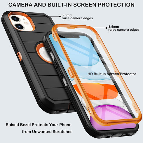for iPhone 11 Case with Belt Clip Holster,Built-in Screen Protector,Heavy Duty Shockproof Drop Protection Military Grade Durable Phone Cover with ...