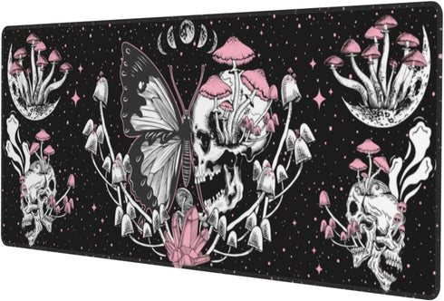 Skull Hippie Mushroom Moth Moon Gaming Mouse Pad XL, Large Extended Mousepad Desk Pad, Long Nonslip Rubber Mice Mats Stitched Edges Playmat for Of...