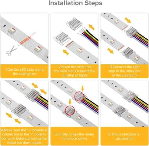 BTF-LIGHTING SMD 6 Pin 12mm 0.47in Width Transparent Connector Kit 8pcs Corner Connector 4pcs Gapless Solderless Connector 4pcs 5.9in Long 22AWG E...