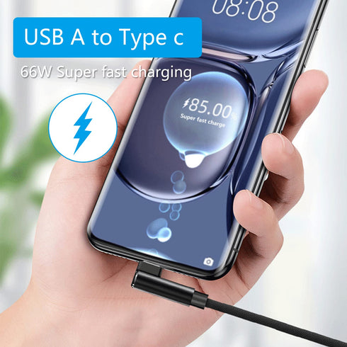 90 Degree USB A to USB C Cable 3.3ft,66W 6A Type C Fast Charging Data Cable,Fast Charging Cloth Braided Cable,for USB C Devices Samsung Huawei and...
