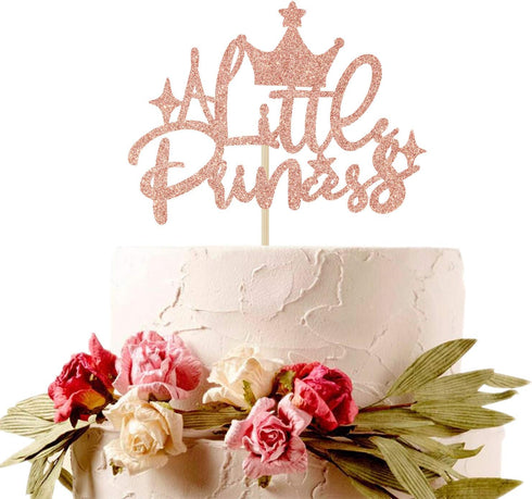 A Little Princess Cake Topper, Happy Birthday Cake Decor for Girls, Baby Shower/Gender Reveal Party Decoration Supplies, Rose Gold Glitter...