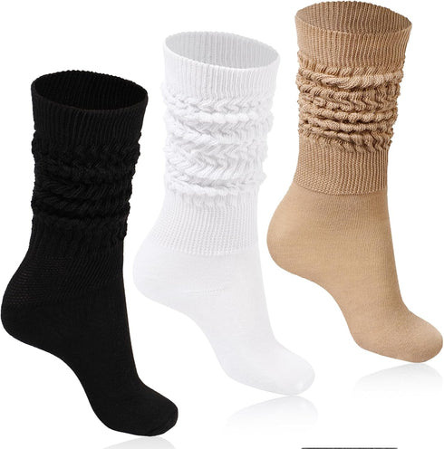Moon Wood Women Slouch Socks 3 Pairs Extra Long Cotton Knit Knee High Thick Scrunch Socks Size 9-11...