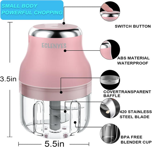 Electric Garlic Chopper, 250ML Mini Portable Veggie Chopper, Garlic Grinder Masher Onion Chopper, Blender to Vegetable, Wireless Food Processor fo...