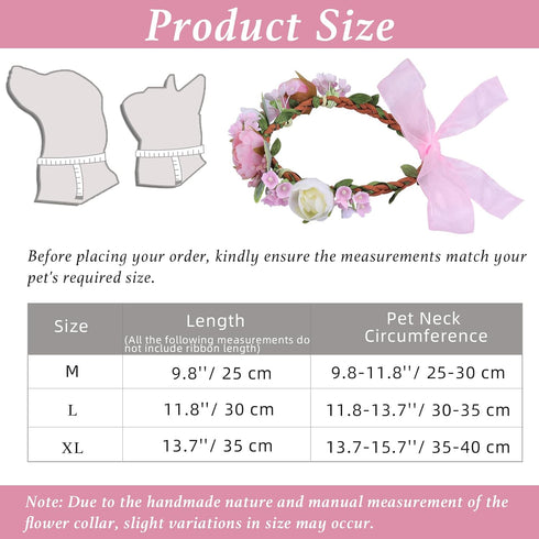 Pet Flower Collar with Adjustable Ribbon Small Dog Wedding Attire Wreath Bow Pink Cat Floral Collar Dog Flower Ring for Wedding Ceremony Small Dog...
