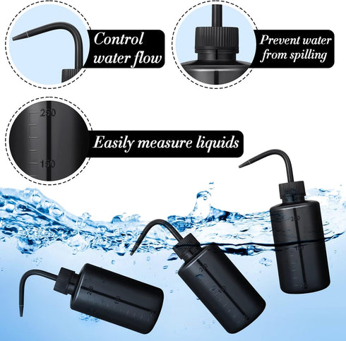 9 Pcs 250 ml Tattoo Wash Bottle Water Squirt Bottle Lab Squeeze Bottles Lash Water Bottle with Narrow Mouth Scale Labels Safety Rinse Bottle for E...