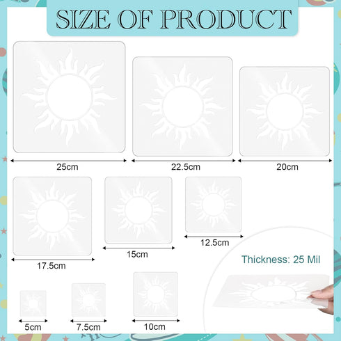 Chunful 9 Pcs Sun Stencil Reusable Sun Stencil Decoration Template Plastic Square Sun Drawing Painting Stencils for Painting Wood Floor Wall Fabri...