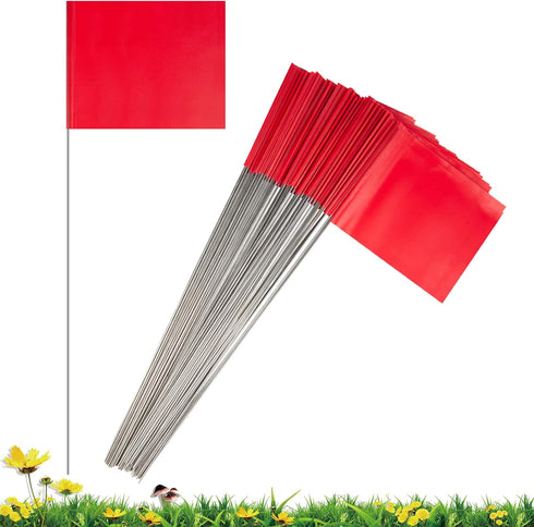Marking Flags Marker Flags for Lawn 50 Pack, IKAYAS 4 * 5 * 15 Inch Red PVC Small Yard Flags Yard Marking Flags Lawn Flags, Garden Flags, Survey F...