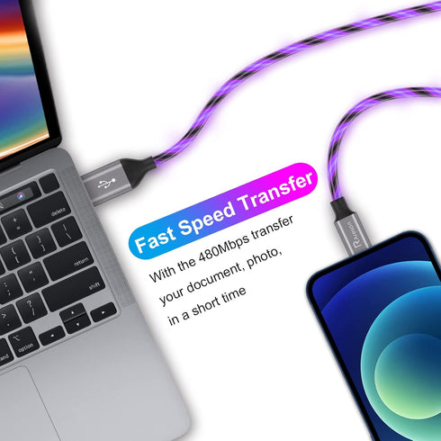 Light up iPhone Charger Cord, LED Lightning Cables 1 Pack | Apple MFi Certified | USB Fast Charging Cord for Apple iPhone 13 12 11 Pro Max XR XS X...