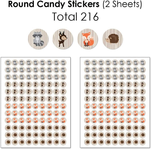 Big Dot of Happiness Woodland Creatures - Mini Candy Bar Wrappers, Round and Circle - Baby Shower or Birthday Party Favor Sticker Kit - 304 Pieces...