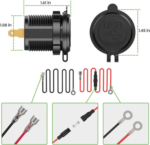 10L0L Universal Quick Charge 3.0 Dual USB Charger Socket for Car Truck Golf Cart UTV ATV Boat, Waterproof USB Charging Port, 12V Input......