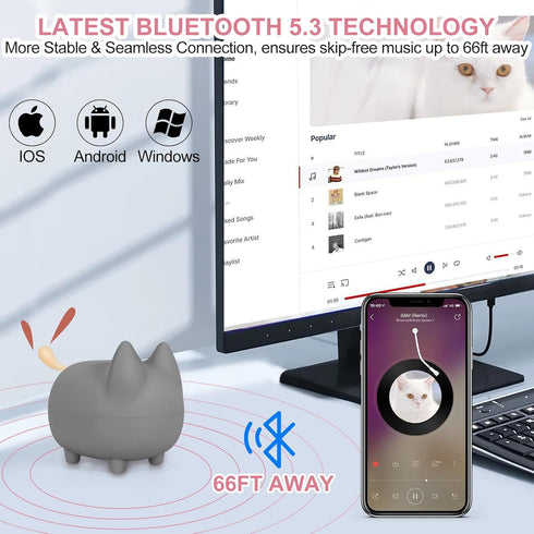 Portable Bluetooth Speaker, Cute Cat Mini Wireless Speakers with Loud Stereo Sound, Built-in Mic, Dual Pairing,40H Playtime for Desk,Room Decor,Id...
