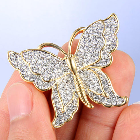 EVER FAITH Gold-Tone Austrian Crystal Dazzling Double Layer Wing Butterfly Brooch Pin Clear...