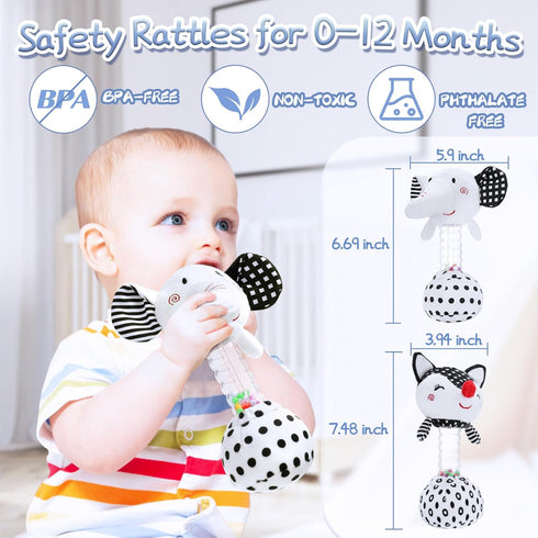 FPVERA Baby Soft Rattles Shaker: Infant Developmental Hand Grip Baby Toys, High Contrast Black and White Newborn Sensory Toys Rattle Toy 0 3 6 9 1...