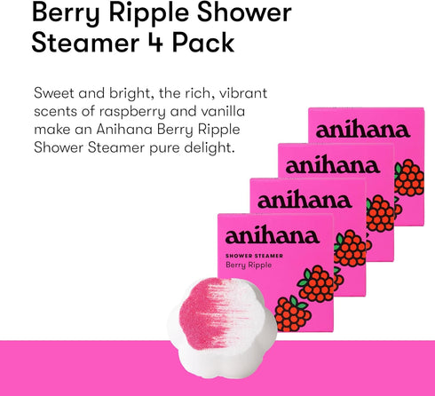 ANIHANA Shower Steamers 4 Pack with Essential Oils Paraben Free Cruelty Free Refreshing Berry Ripple 1.76 oz each...