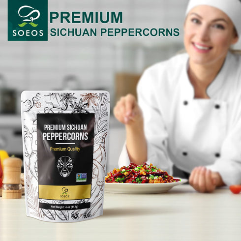 Soeos Premium Szechuan Peppercorns, 4oz(113g), Authentic Sichuan Red Peppercorn, Numbing and Tingle Effect, Less Seeds, Strong Flavor, Essential f...
